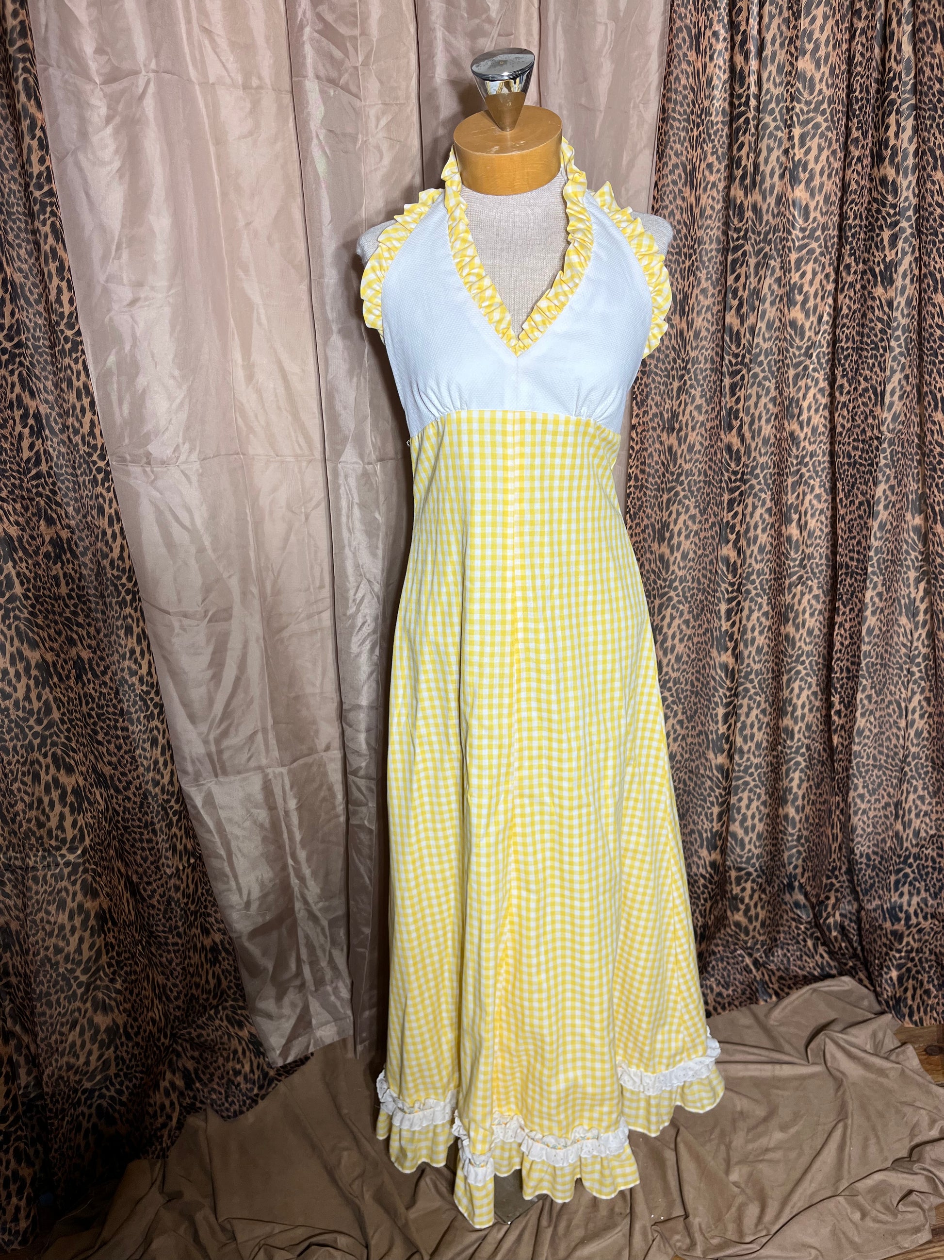 Buttery Cottage-core Gown | 70s Handmade Halter Maxi  Abernathy Vintage