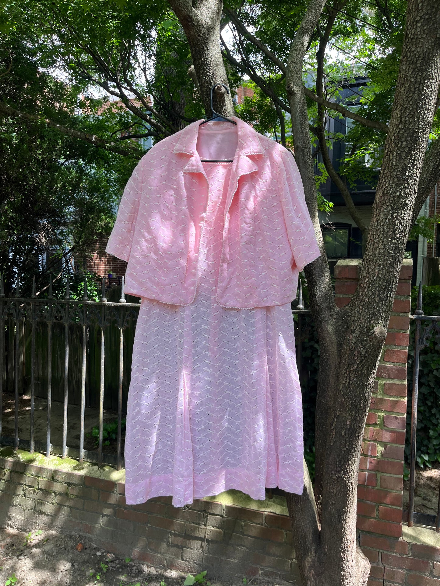 Pink Eyelet 60s Dress Set